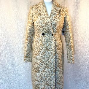 NWT Nine West Beige/Cream Animal Print Wool Trenchcoat Size XS